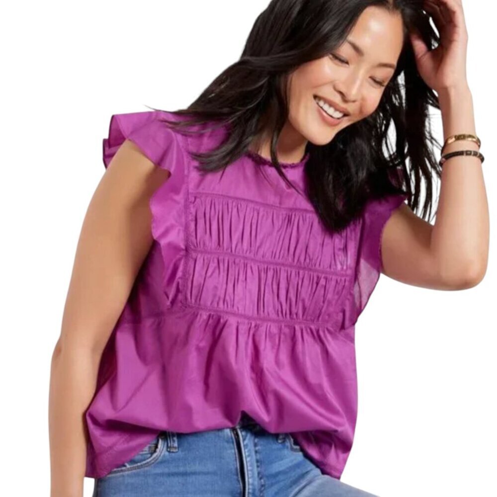 Rails Filomena blouse purple flutter Sleeve Ruffle Lace Berry Size Small